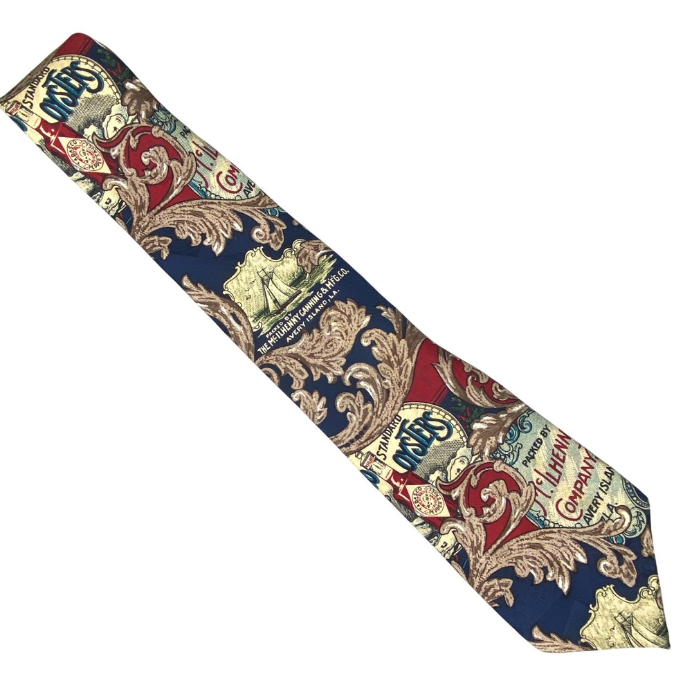 VTG Tabasco Necktie Mens Hot Sauce Silk Avery‎ Island Oysters 58x4